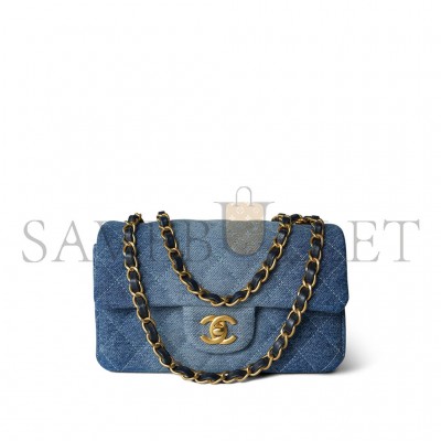 CHANEL 24S BLUE DENIM QUILTED MINI RECTANGULAR FLAP AGED AS6990 (20*12*7cm)